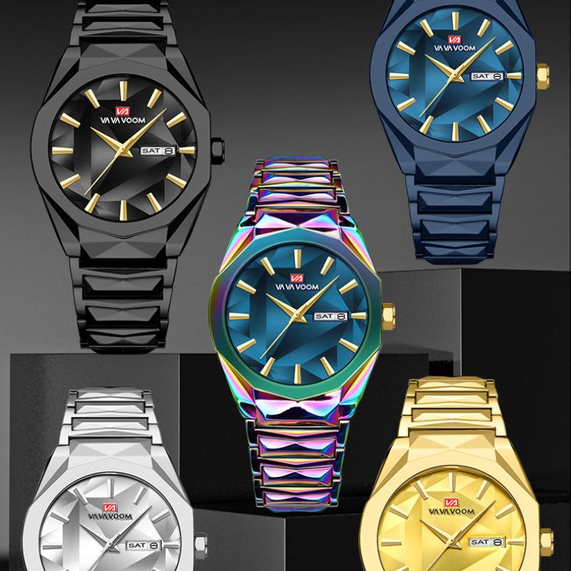Dual Calendar Waterproof Stainless Steel Strap Watch Business Casual Men's Stainless Steel Watch Color Changing Dial