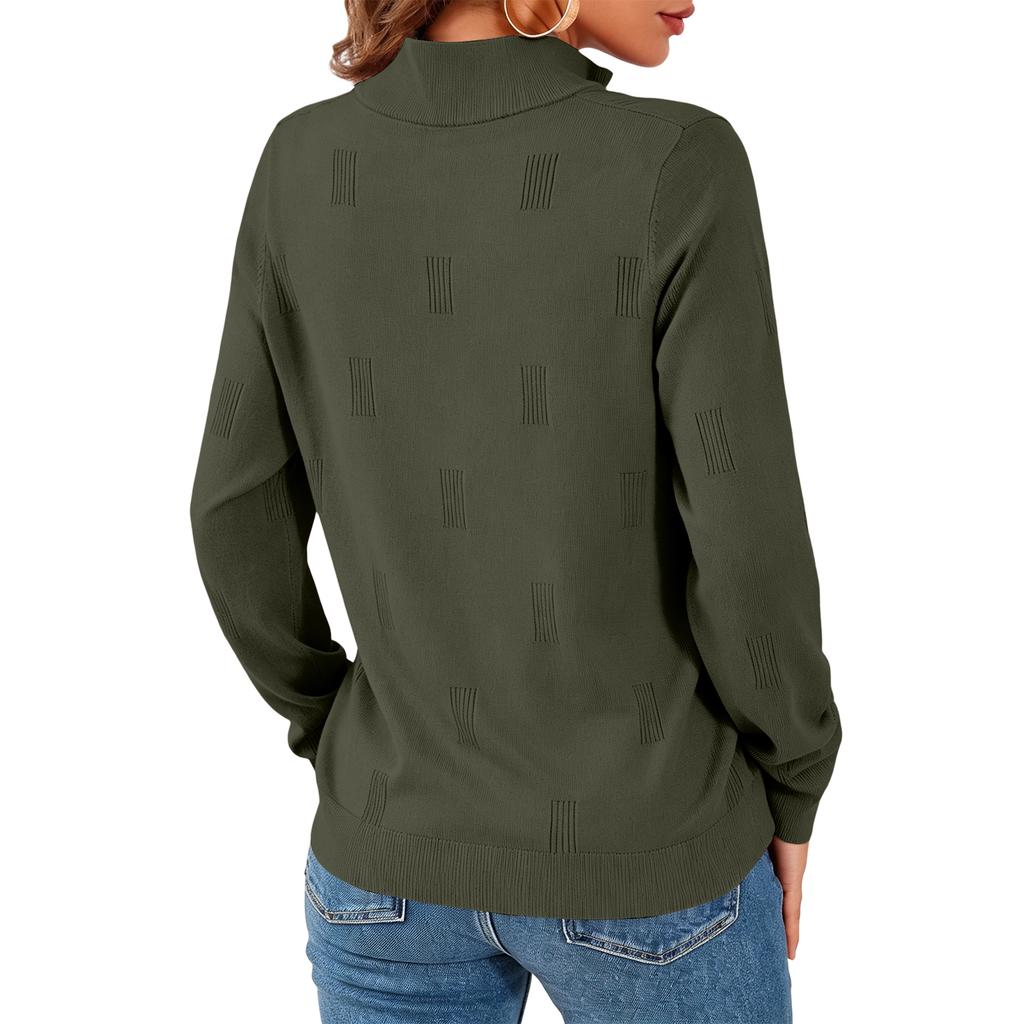 Women's Zip Front Knit Pullover Long Sleeve Casual Business Sweater