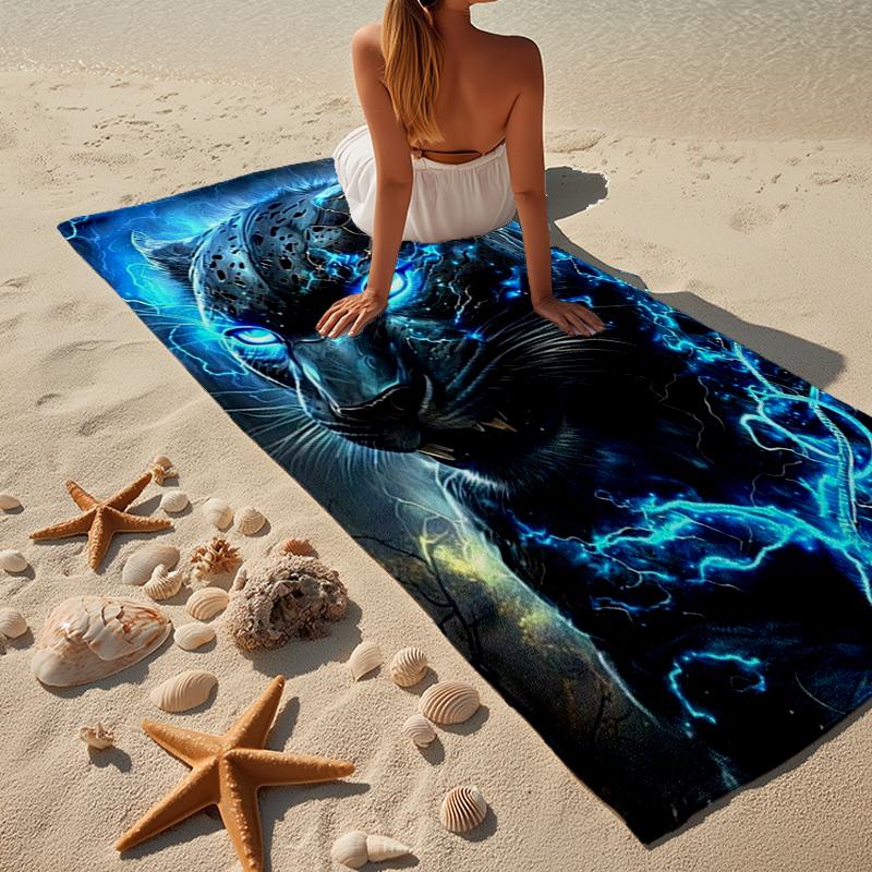 Blue Eyes Leopard Beach Towel, Super Soft Microfiber, Gift for Her/Him, Birthday, for Pool, Beach, Travel, Home Decor Fan gifts