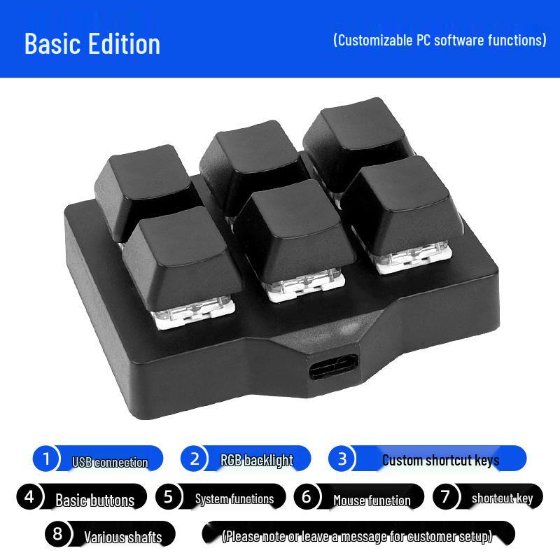 USB 6-Key Mini Office Keyboard: Custom Cut, Copy, Paste, Select All, Save