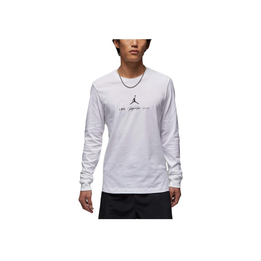 Jordan Amerikansk Retro Bogstavmærke Logo Print Rund Hals Langærmet T-shirt Herre Toppe Hvid DV8447-100