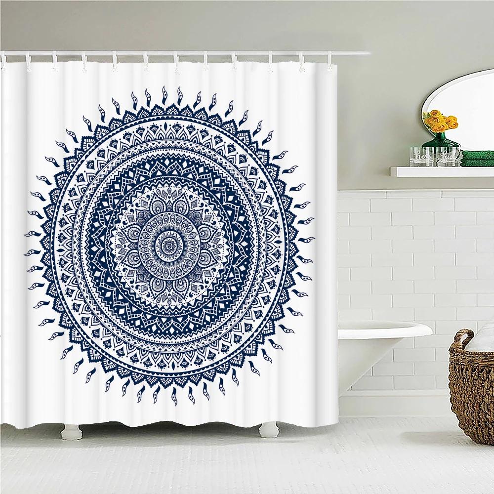 3D Print Bathroom Curtains Indian Mandala Shower Curtains With 12 Hooks Home Decoration Waterproof Fabric Bohemia Bath Screen