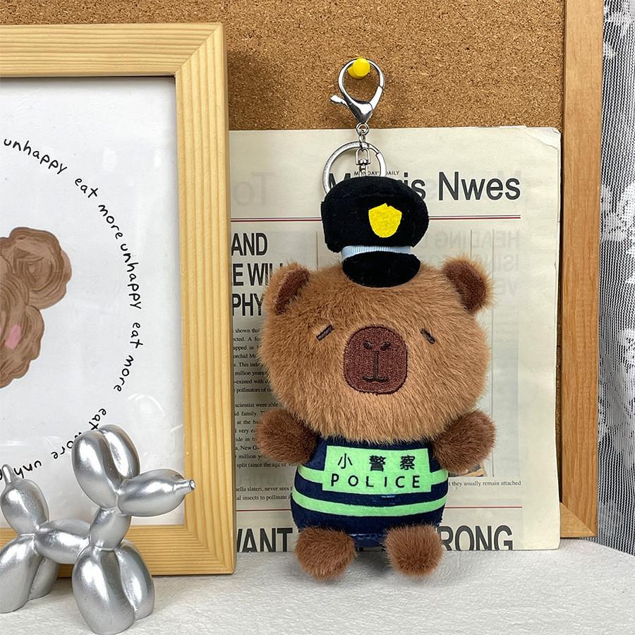 Creative Police Capybara Plush Keychain Firefighter And Traffic Officer Figurine
