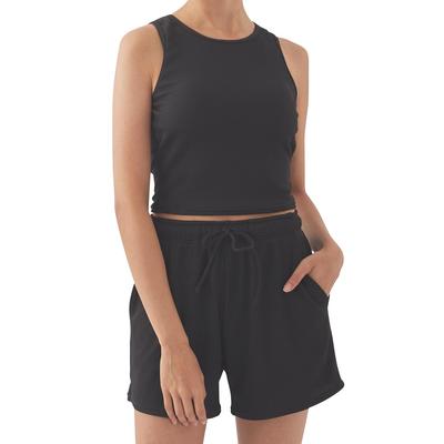 Ocean Pacific Tankini Set OP Swimsuit Set Solid Tankini Underwear Dolman Long Sleeve Shorts 524822 BLK Women's 4-Piece T-Shirt