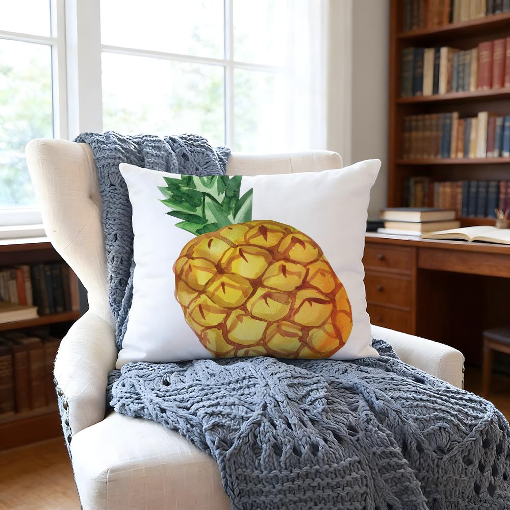 Pineappleillustration Cushion Cover Anti-Dust Mite Short Plush Pillowcase - Invisible Zipper Silky Soft Sofa Cushion Cover