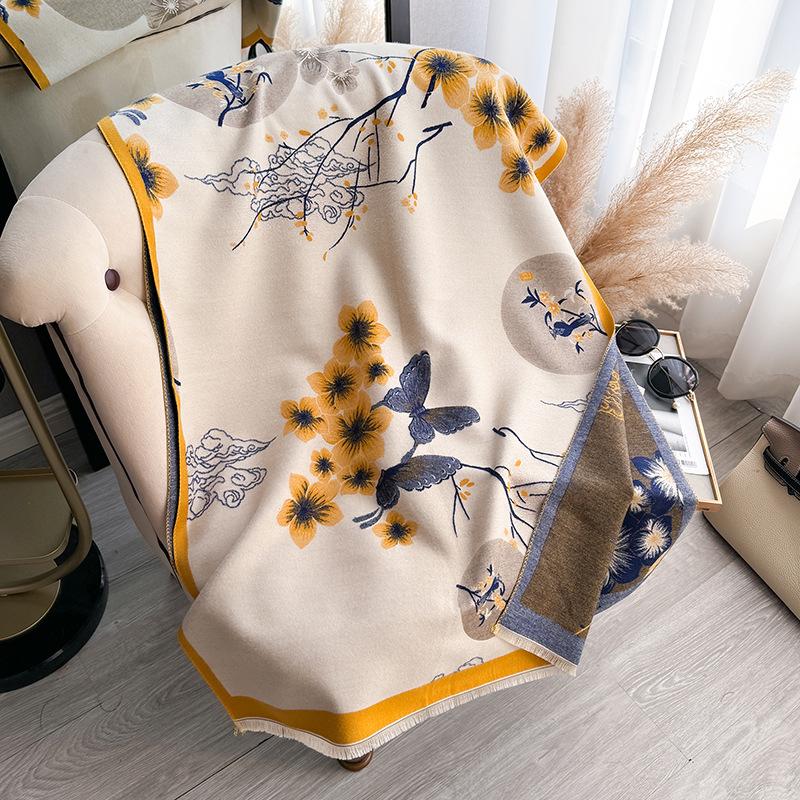 Winter Printed Warm Scarf Women'S High-End Temperament Shawl Dual-Purpose Scarf