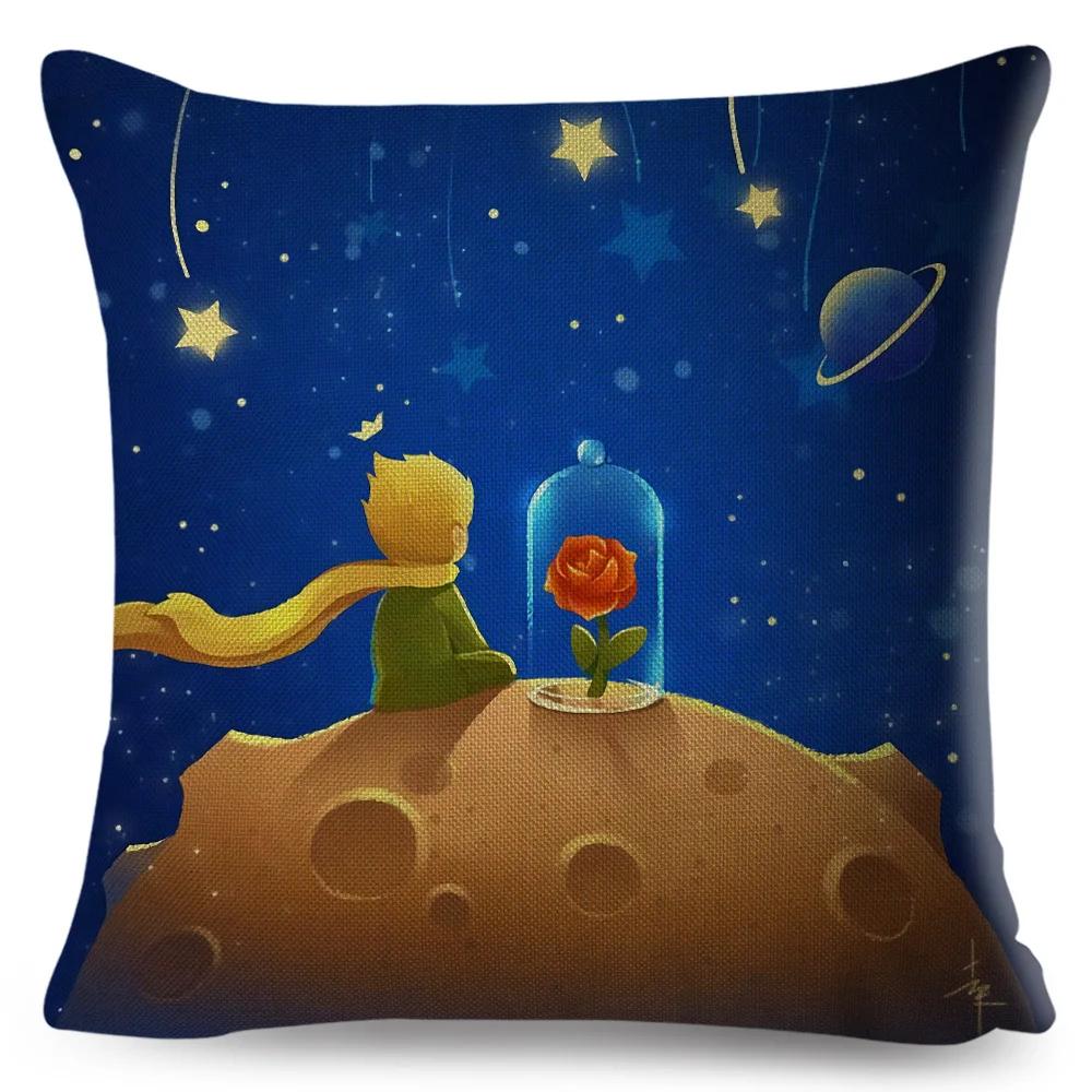 Little Prince Pillow Case Decor Cartoon France Anime Print Cushion Cover for Sofa Home Children Room Linen Throw Pillowcase