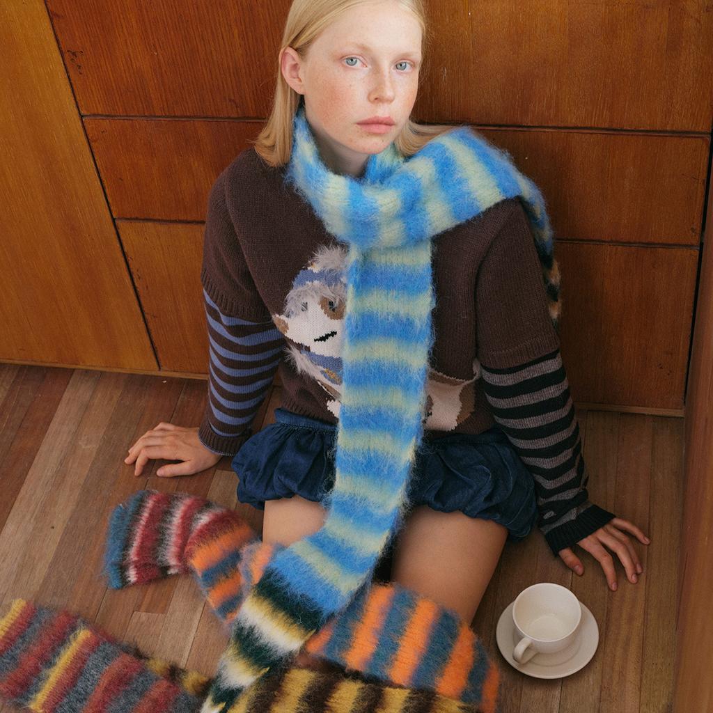 12*180cm Luxury Y2K Styles Winter Warm Knitted Small Wool Scarf Women Stripe Shawls Lady Soft Wraps Neckerchief