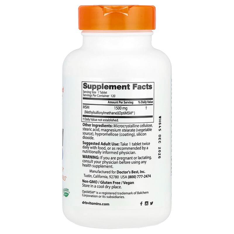 Doctor's Best MSM 1500mg Tablets, 120 Tablets, 3 Units