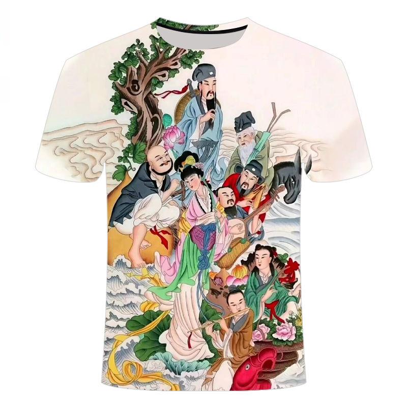 2024 Latest 3D Printed Short Sleeves, Personalized,Creative, Ancient Painting Patterns, Men's and Women's Round Neck T-shirts