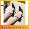 Bow Wedding Shoes Side Empty Single Shoes Women's Spring 2025 New Stiletto Wedding Dress Pointed White High Heels Women's Shoes