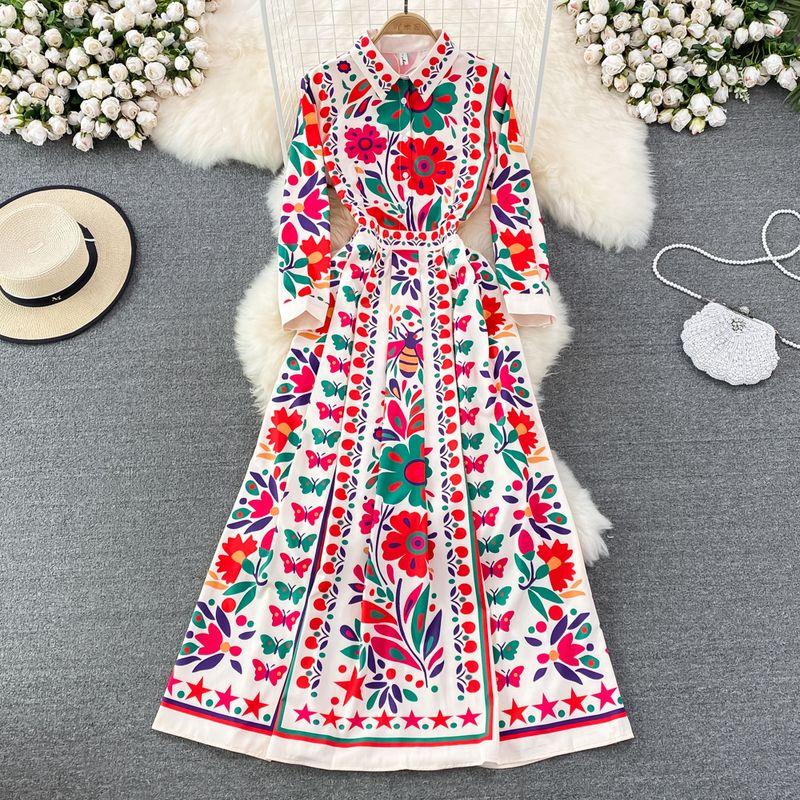 

Bohemia A- line Retro Lapels Large Swing Dress White M