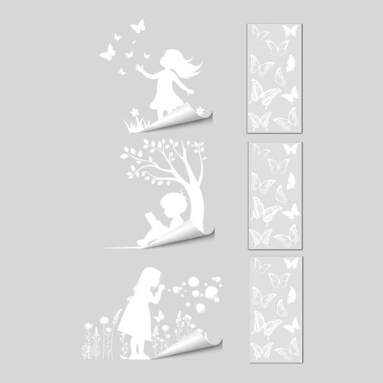 Girl Boy Butterflies Window Cling White Static Window Stickers Removable Decals for Home Office Glass Door Window Decoration