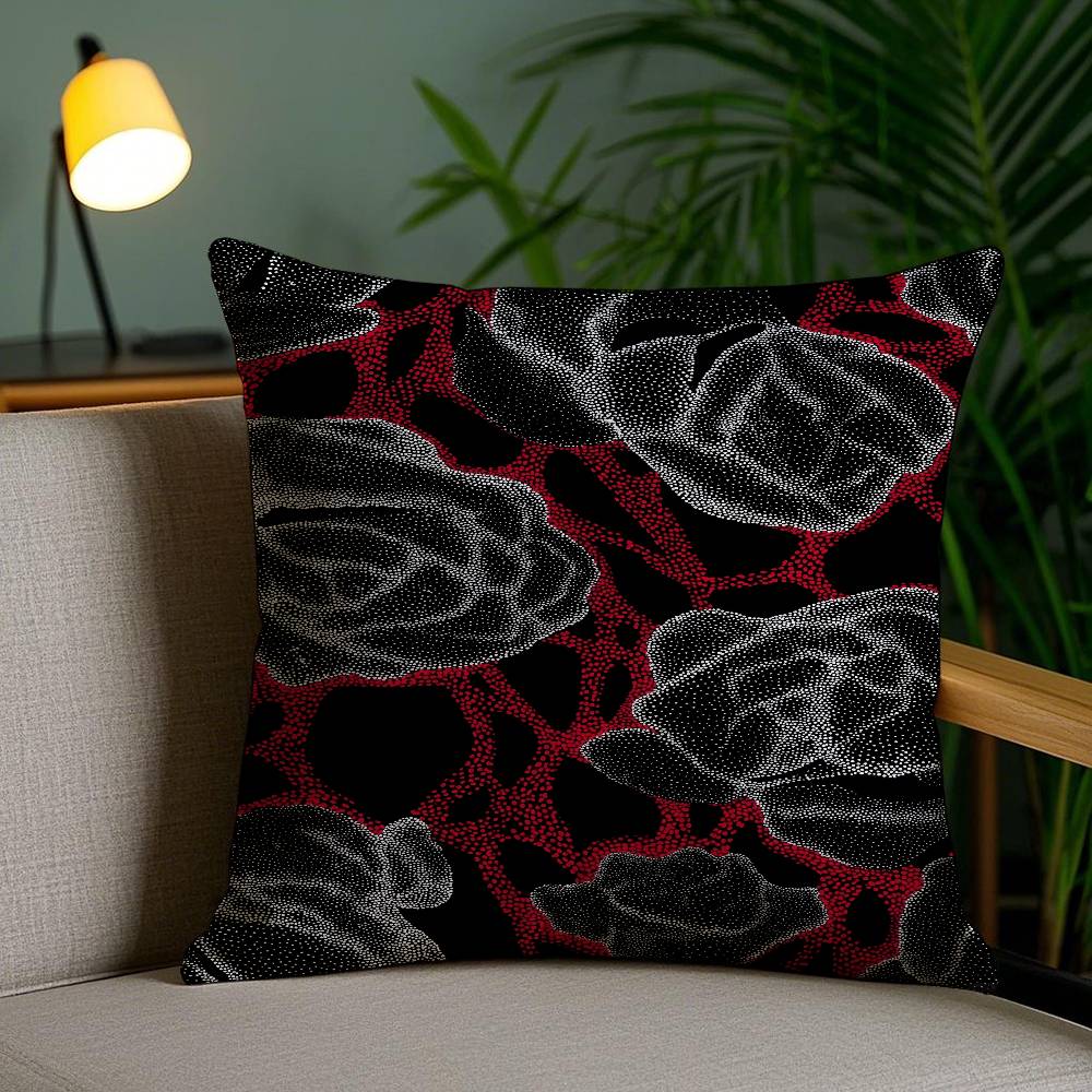 Black and Red Flower Pillow Case Short plush Double-sided Print Square Throw Pillow Covers Sofa Home Cushion Decor
