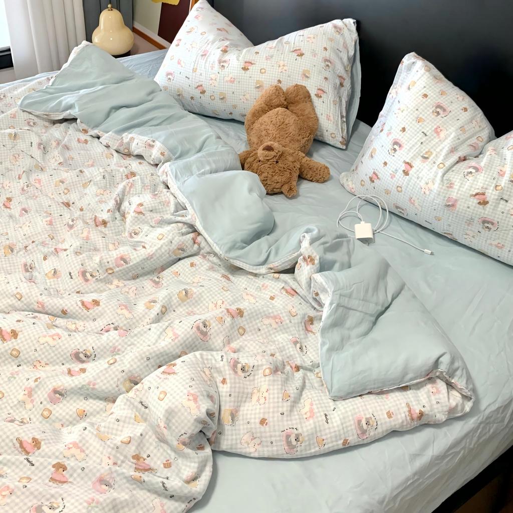 Live Broadcast Explosion Class A Maternal And Infant Grade Cotton Pure Cotton Double-Layer Yarn 4-Pcs Set Student Children'S Dormitory 3Pc Quilt Cover