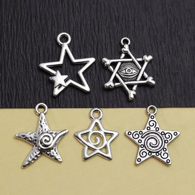 Retro Alloy Star & Moon DIY Jewelry Set - Necklace, Earrings, Pendant Charms