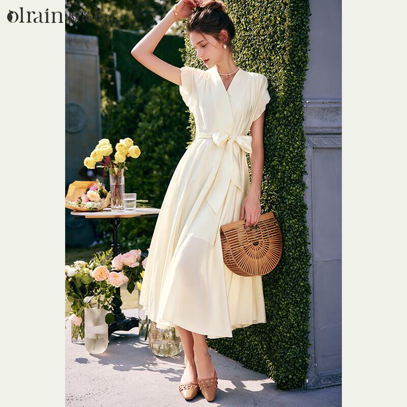 Olrain French Style V-Neck Midi Dress L