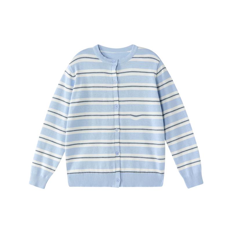 Deesha Girls' Striped Round Neck Knit Cardigan
