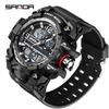 SANDA 3133 Men Quartz Watch Dual Display Multifunction Wristwatches Luminous Sport Waterproof Military Wristwatch for Male