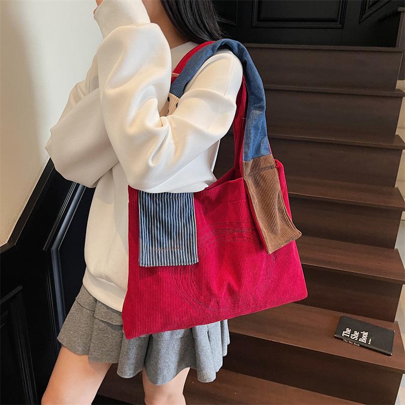 Retro Niche Shoulder Bag Summer New Tote Bag Tide Splicing Shopping Bag Large Capacity Student Bag