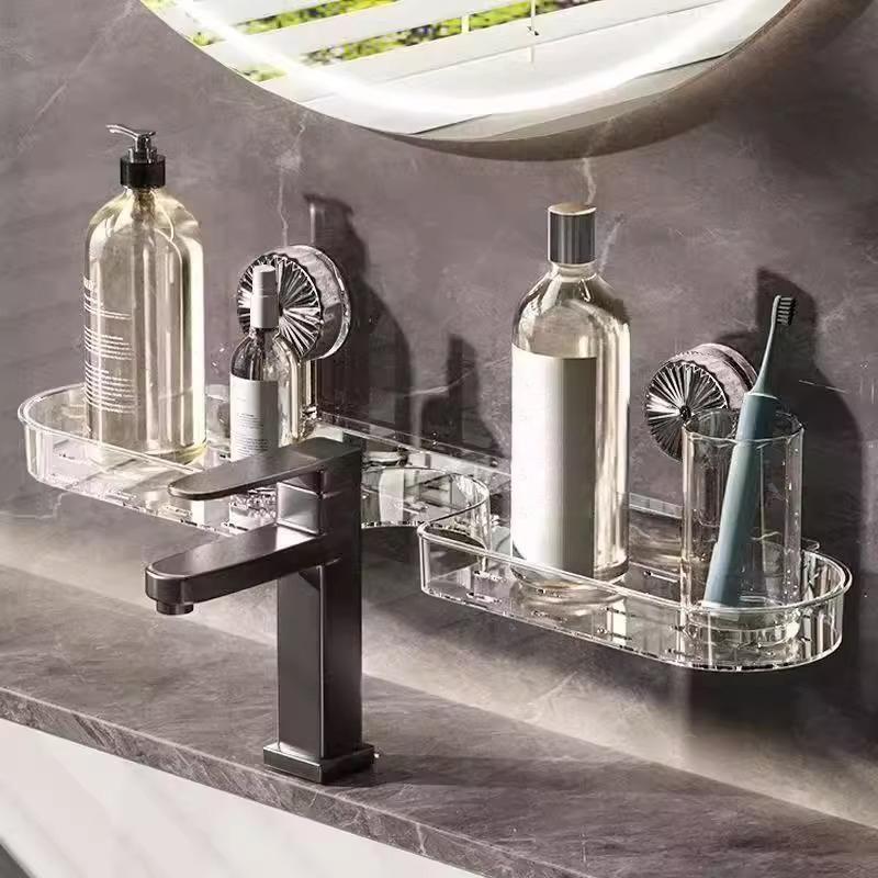 Wash Basin Suction Cup Rack Wall Mounted Punch-Free Storage Rack Detachable Washable Load-Bearing Rack Punch-Free Acrylic Shelf