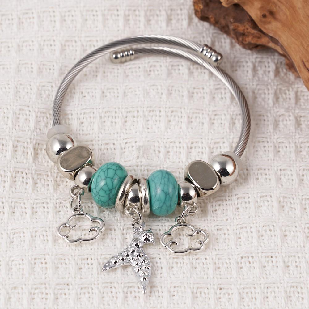 Temu Tree of Life Pendant with Stainless Steel Pandora-Style Bangle, Fashionable Beaded DIY Bracelet.