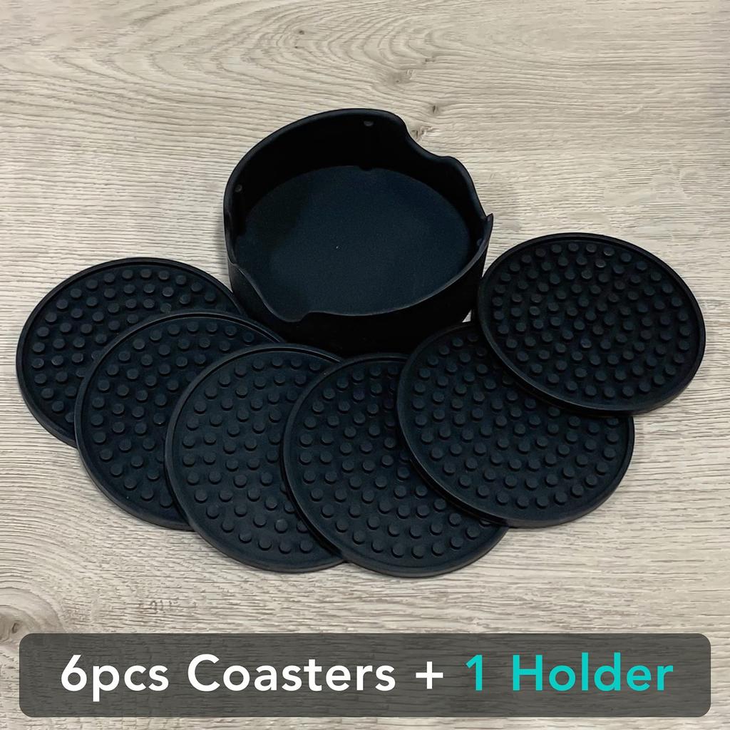 SOTECH Silicone Coasters Insulated Cup Easy to for Drinks and Home Tables of with - Thick, Non-Slip, Non-Stick, Mats, Clean, Anti-Slip (Set 6, Round,