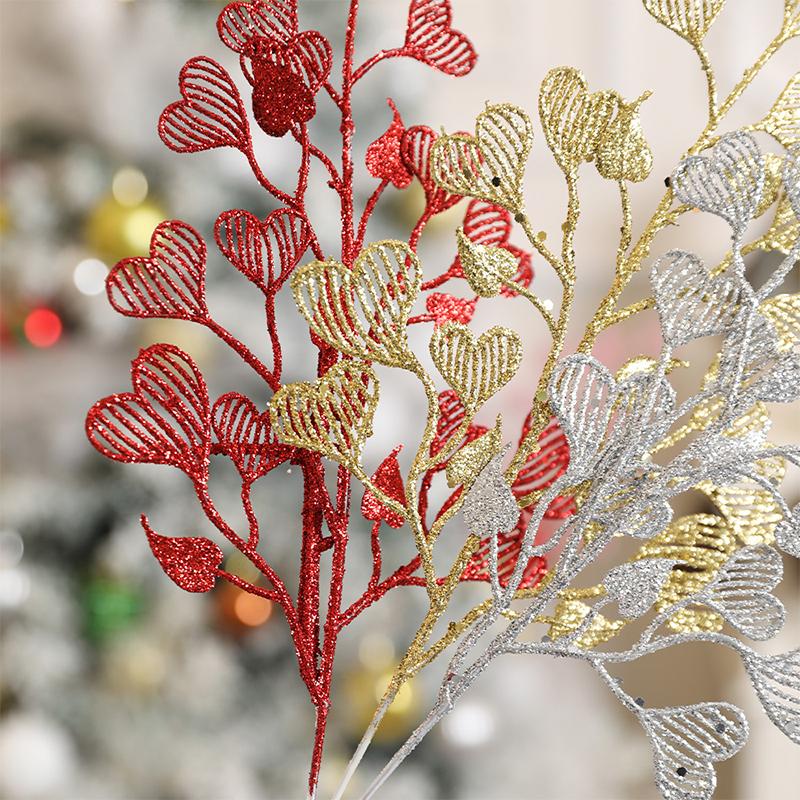 15CM Glitter Artificial Christmas Flowers Bouquet With Love Grass Leaves for Home Room Xmas Tree Decoration 2025 New Year Gift
