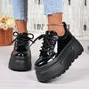 Wedge Platform Sneakers Fall New Round Toe Spliced Front Lace-Up Anti-Slip Wear-Resistant Low-Top Shoes
