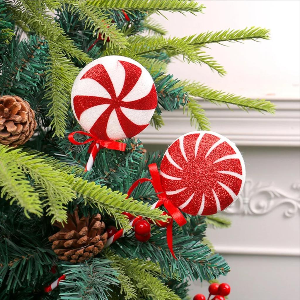 4Pcs Christmas Candy Cane Decorations Peppermint Ornaments for Christmas Tree Lollipop Craft Decor for Xmas Home Party Supplies