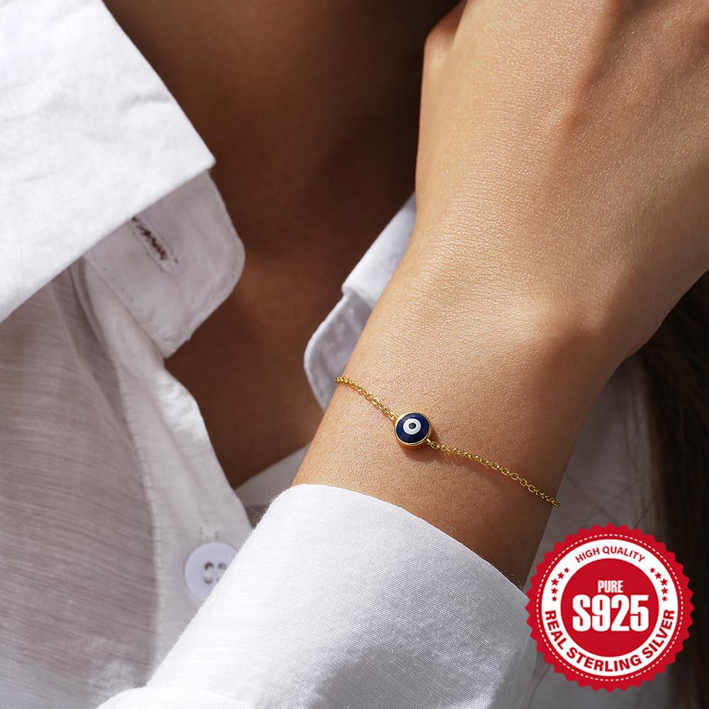 Aide 925 Silver Enamel Evil Eye Charm Bracelet For Women Minimalist Luxury Jewelry Adjustable Gold Chain Wedding Party