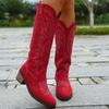 New Large Retro Embroidered V-neck Women's Autumn and Winter Coarse Heel Middle Tube Internet Red Knight Boots Short Boots