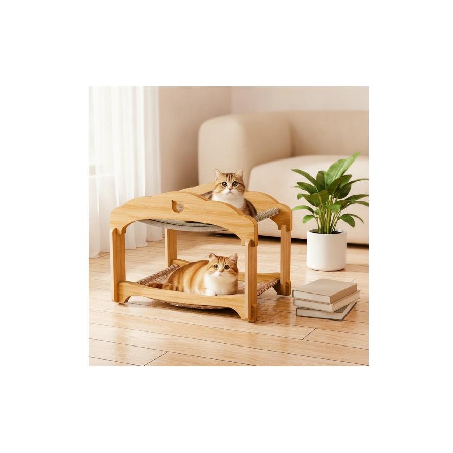 Two-Tier Cat Bed Raised Cat Bunk Bed Furniture Sturdy Compact for Multiple Cats, Pet Corner, Living Room