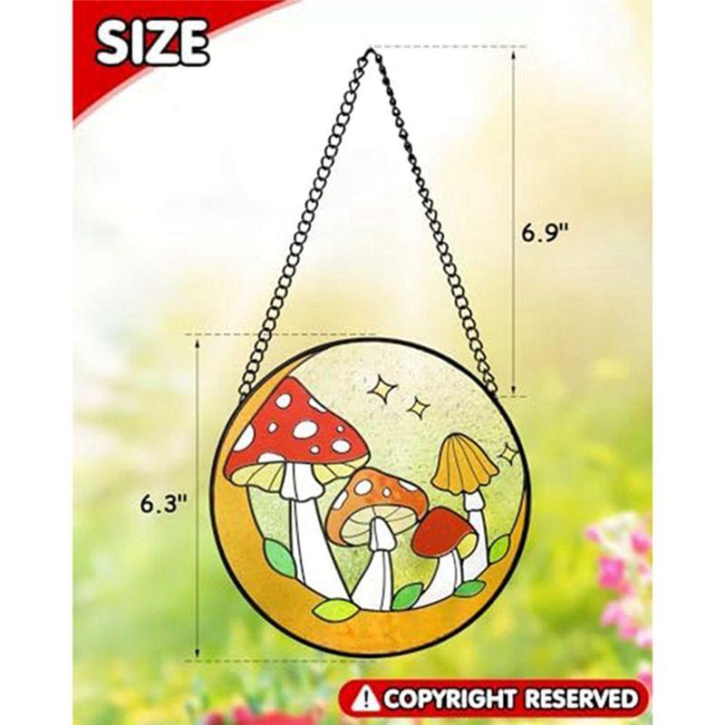 A44Z-1 PCS Mushroom Stained Window Wall Hanging Ornament 16X16cm Panel Decor For Home Gift For Nature Plant Mushroom Lovers