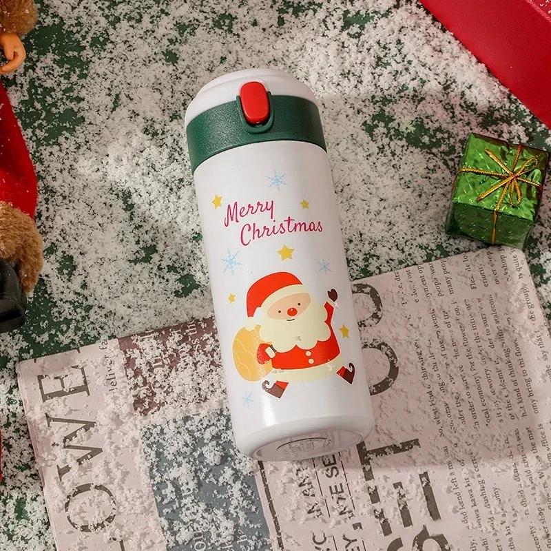 350ml Christmas Stainless Steel Insulation Cup Santa Claus Elk Red Holiday Bouncing Cup Student Cartoon Water Bottle Xmas Gift