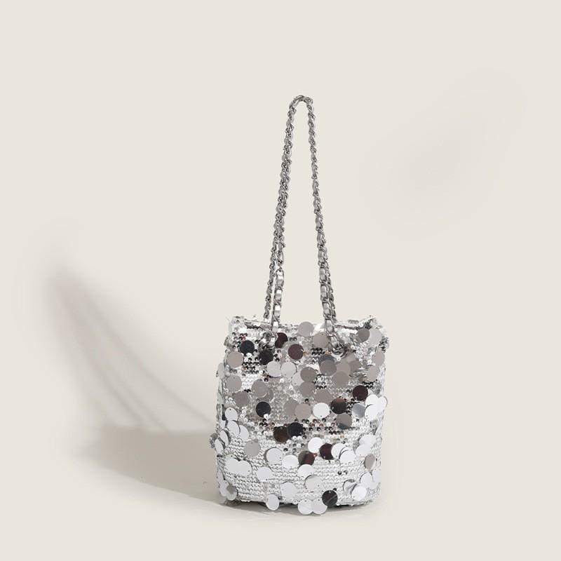 

Sequin Bucket Bag Chain Underarm Women s 2025 New Fashionable High-end Single-shoulder Commuting Shoulder срібний