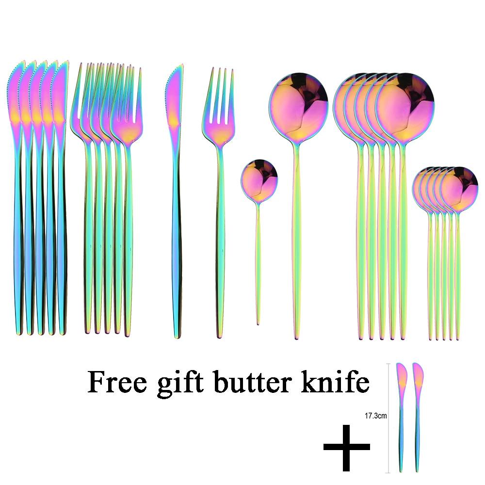 24Pcs Black Gold Dinnerware Set Stainless Steel Fork Spoon Knife Dinner Tableware With Butter Cheese Knife Basic Cutlery Set Kitchen