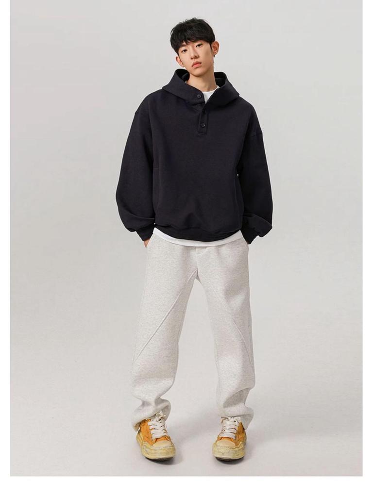 Men's 450g Heavyweight Boxy Cropped Hoodie, Button-Up, American Style for Spring/Autumn