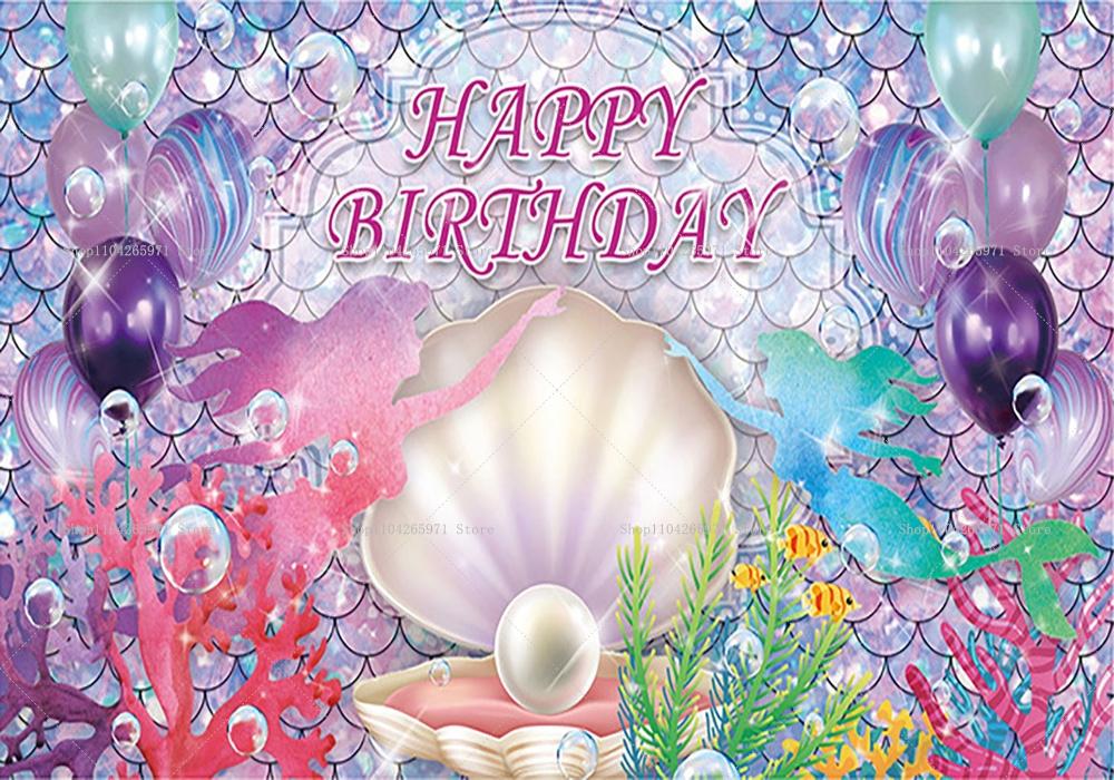 

BEPAN Cartoon Little Mermaid Ariel Princess Undersea Theme Banner Background Girls Birthday PartyDecoration Baby Shower Supplies Props Vinyl--W120xH80cm