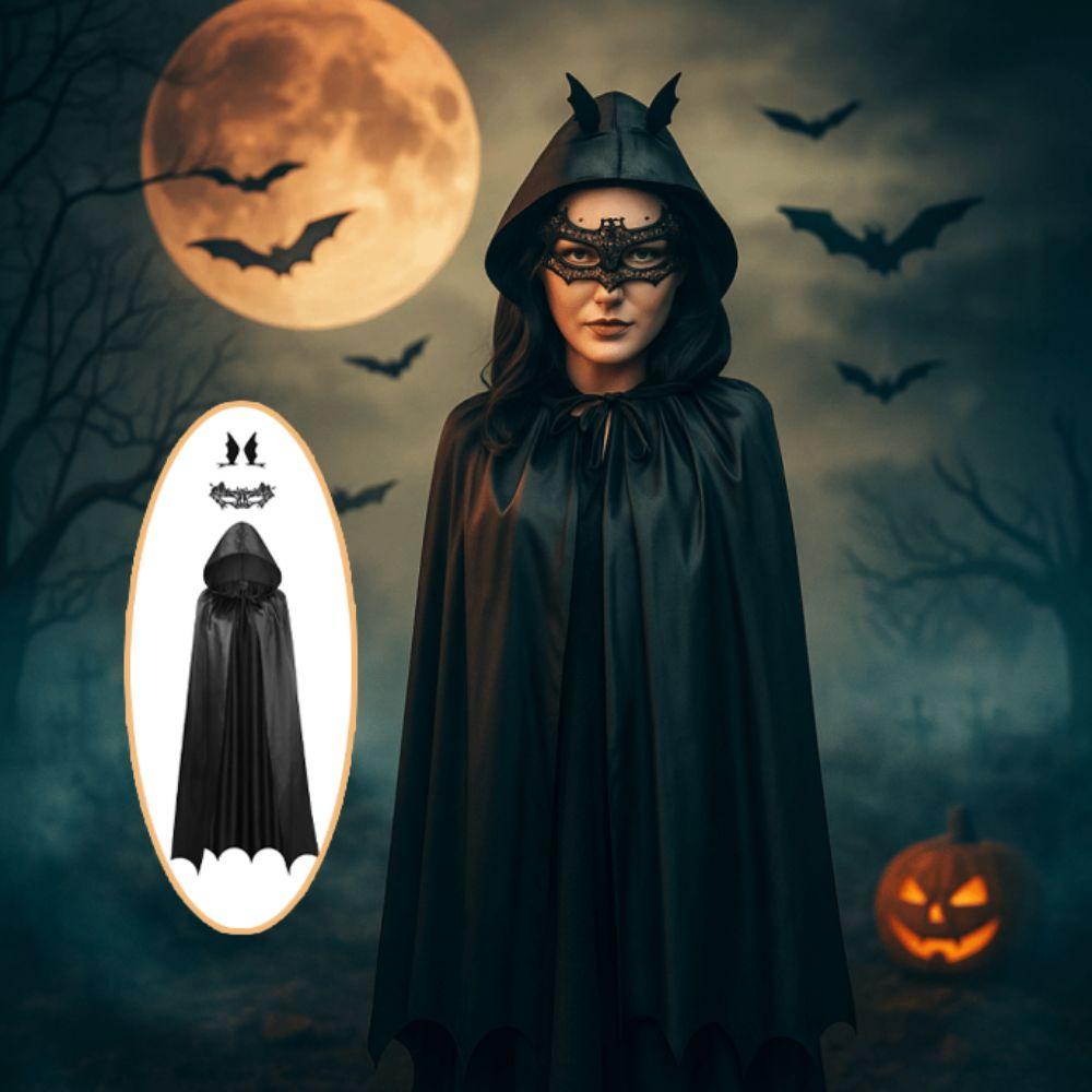 Face Shield Women's Ghost Cloak Loose Halloween Cloak with Hat Halloween Cosplay Costume  Cosplay