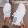 Women'S Casual Sports Outdoor Running Walking Daily Commuting Lace-Up Patterned Double-Layer Easy-On-Off Knitted Shoes