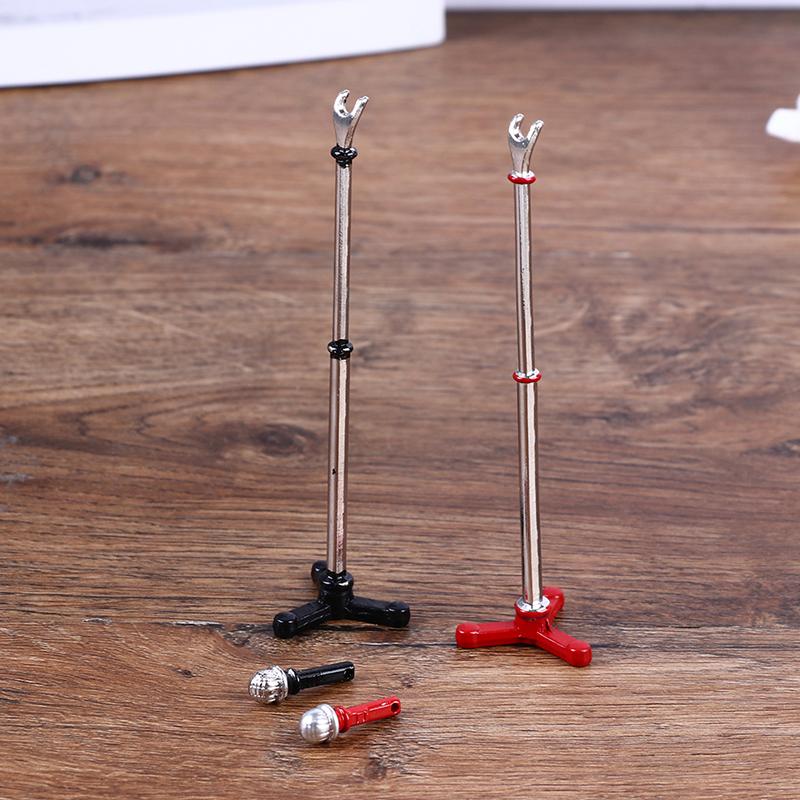 1:12 Dollhouse Miniature Microphone Model W/Stand Musical Instrument Furniture Decor Toy