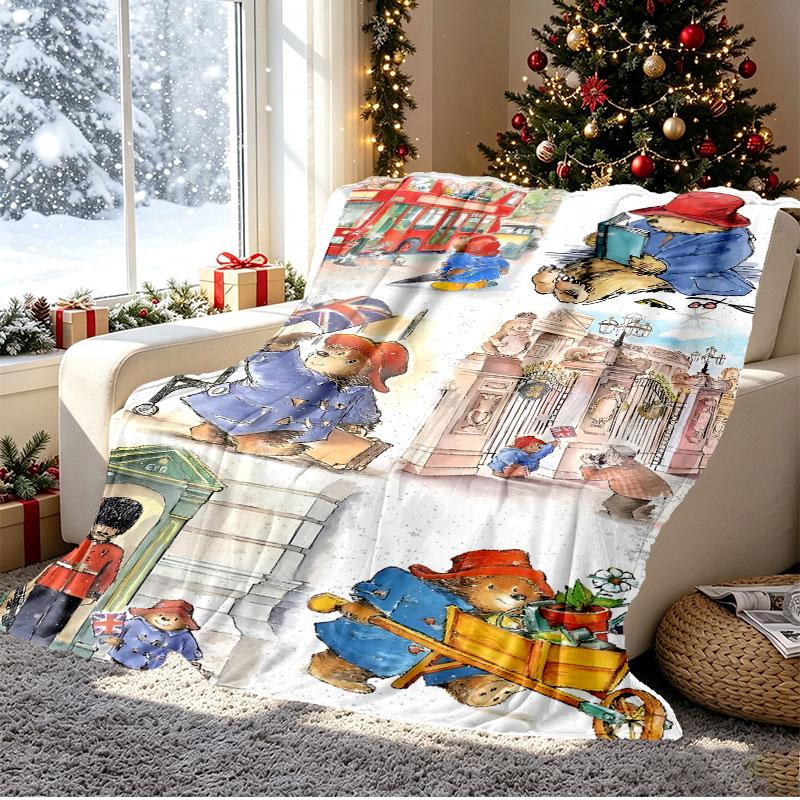 Paddington Bear Pattern Blanket for Home Decoration, Bed, Sofa, Car Travel, Camping, Suitable for All Seasons, Birthday Christmas Gift