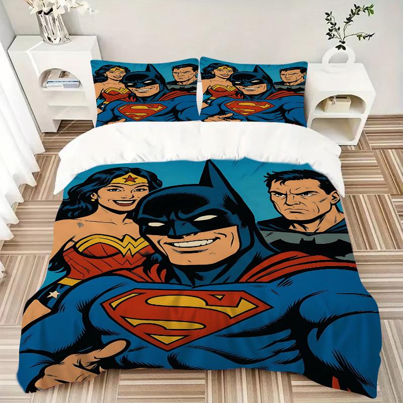 3pcs Superman, Batman Duvet Cover Set, 1 Duvet Cover + 2 Pillowcases (No Insert), High-Definition Print for All Seasons,Durable yy251103054