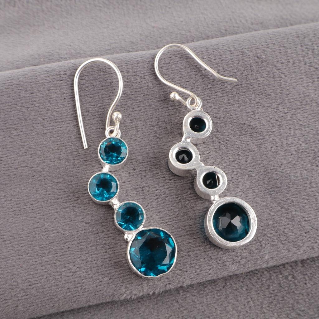 Apatite Gemstone Earrings  925 Stamped Silver Handcrafted Jewelry Christmas Gift EE-161-8