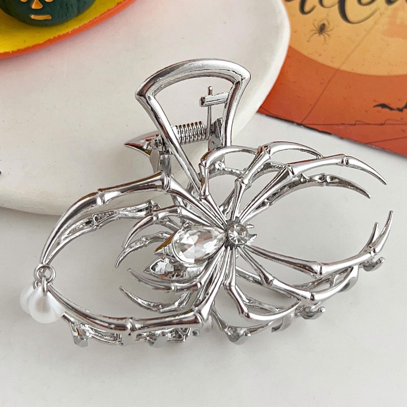 

Заколки для волос в виде черного паука на Хэллоуин с жемчужным дизайном, металлические готические панк-заколки для волос с сильной фиксацией, аксессуары для волос серебряный