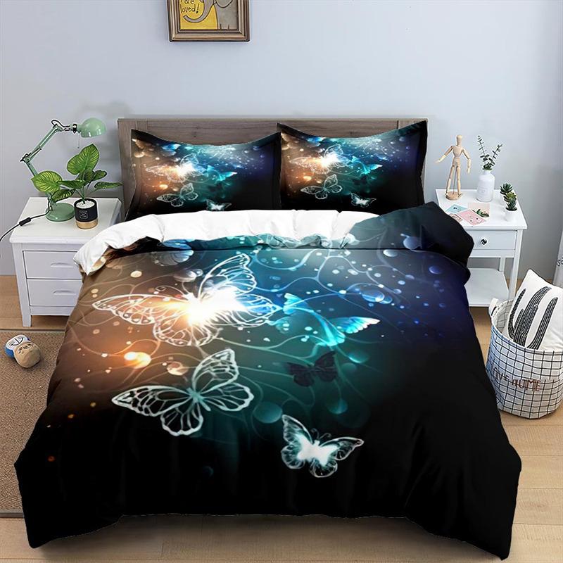 3D Colorful Butterfly Duvet Cover Natural Floral And Butterflies Pattern Bedding Set For Girl Women Microfiber With Pillowcases