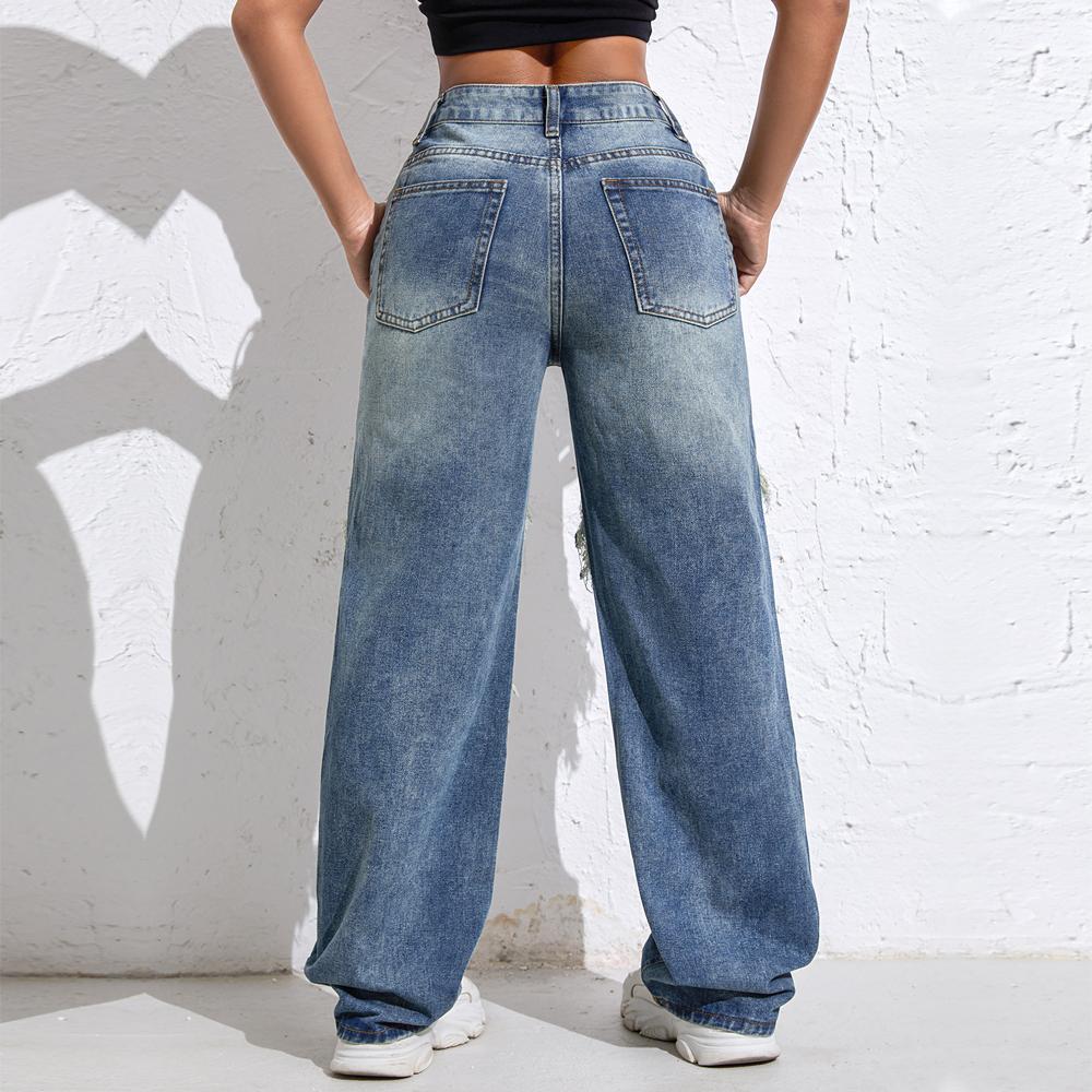 Shascullfites Melody Ripped Women's Blue Jeans Hip-hop Style Fashion Vintage Streetwear Y2K Wide Leg Jeans Baggy Denim Pants