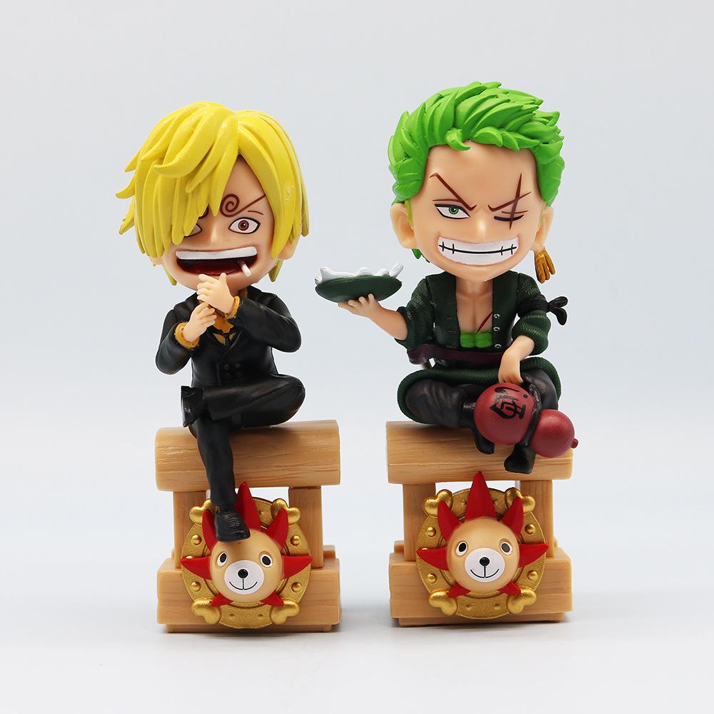 One Piece Q Version Luffy Sanji Sitting Posture Action Figure Model Car Desktop Ornament Accessorie Cartoon Decor Toys