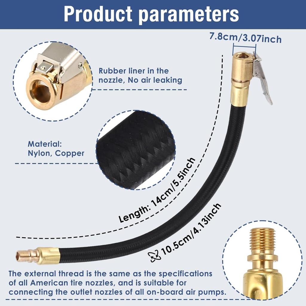 Tire Inflator Extension Tube Tyre Pump Quick Inflation Chuck Adapter Hose Quick-Inflation Clip Connector High-Pressure Tube Car Motorcycle
